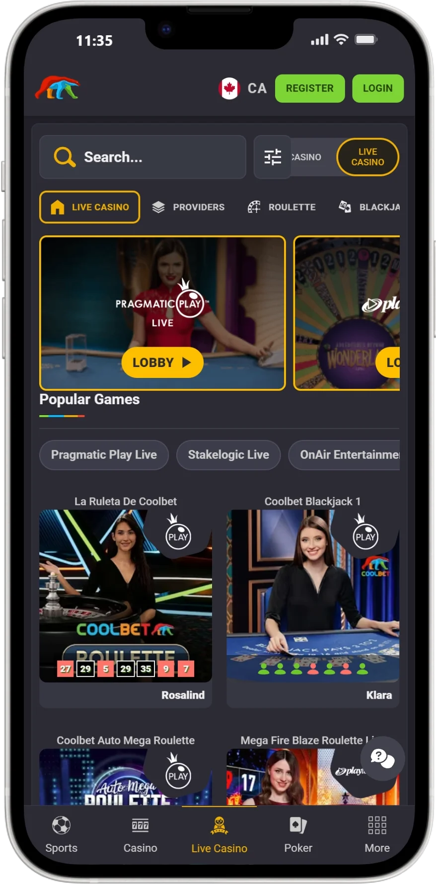 Screenshot av Coolbet login skjermen